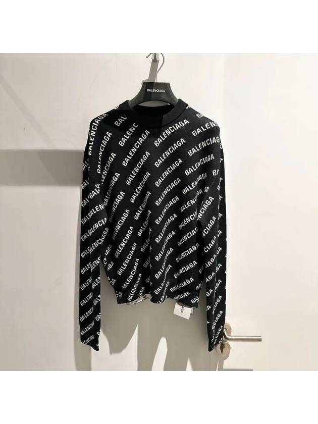 Luxury Balenciaga Trending 2026 All-Over Mini Logo Wool Knit Top Black