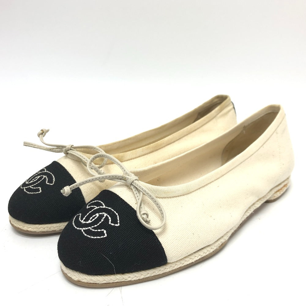 CHANEL pumps canvas white COCO Mark Espado Ribbon Women 35