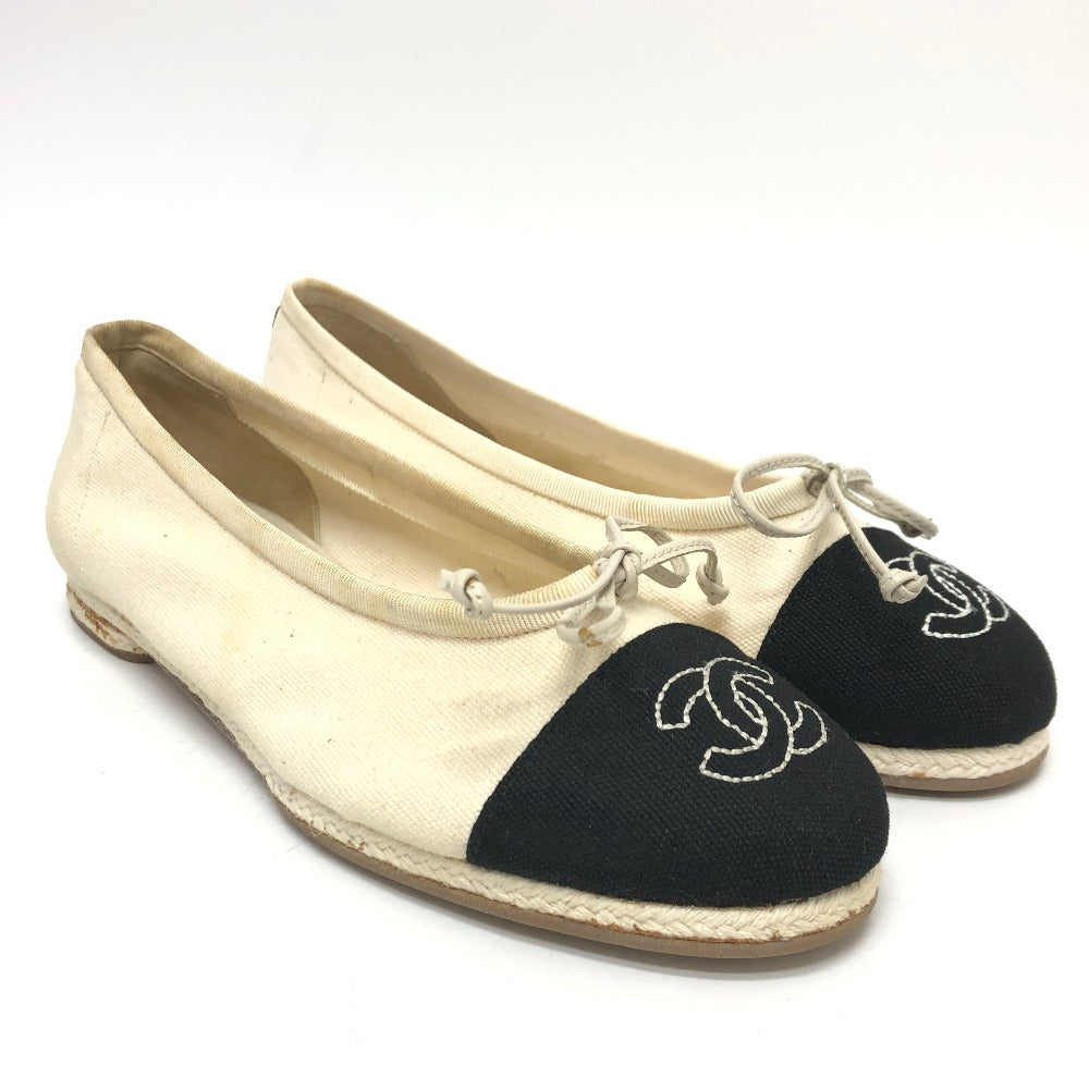 CHANEL pumps canvas white COCO Mark Espado Ribbon Women 35