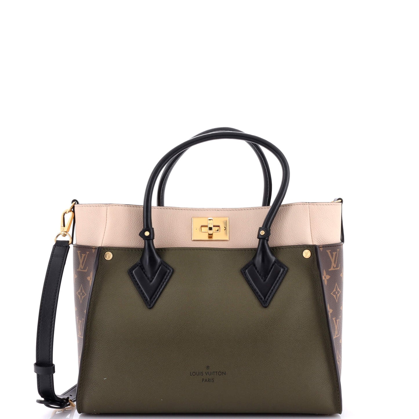 Louis Vuitton On My Side Tote Leather with Monogram Canvas MM