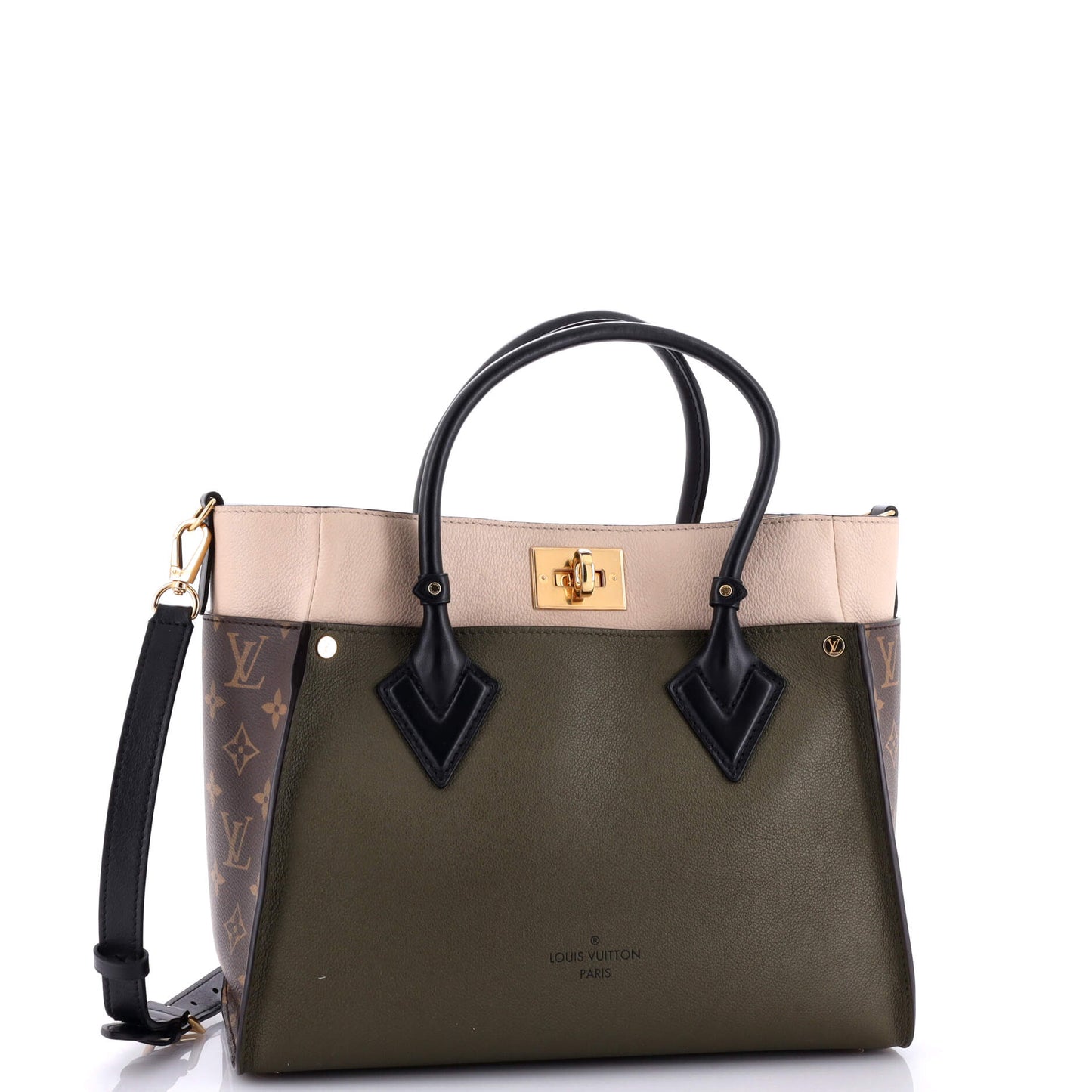 Louis Vuitton On My Side Tote Leather with Monogram Canvas MM