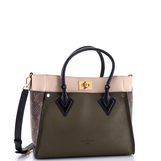 Louis Vuitton On My Side Tote Leather with Monogram Canvas MM