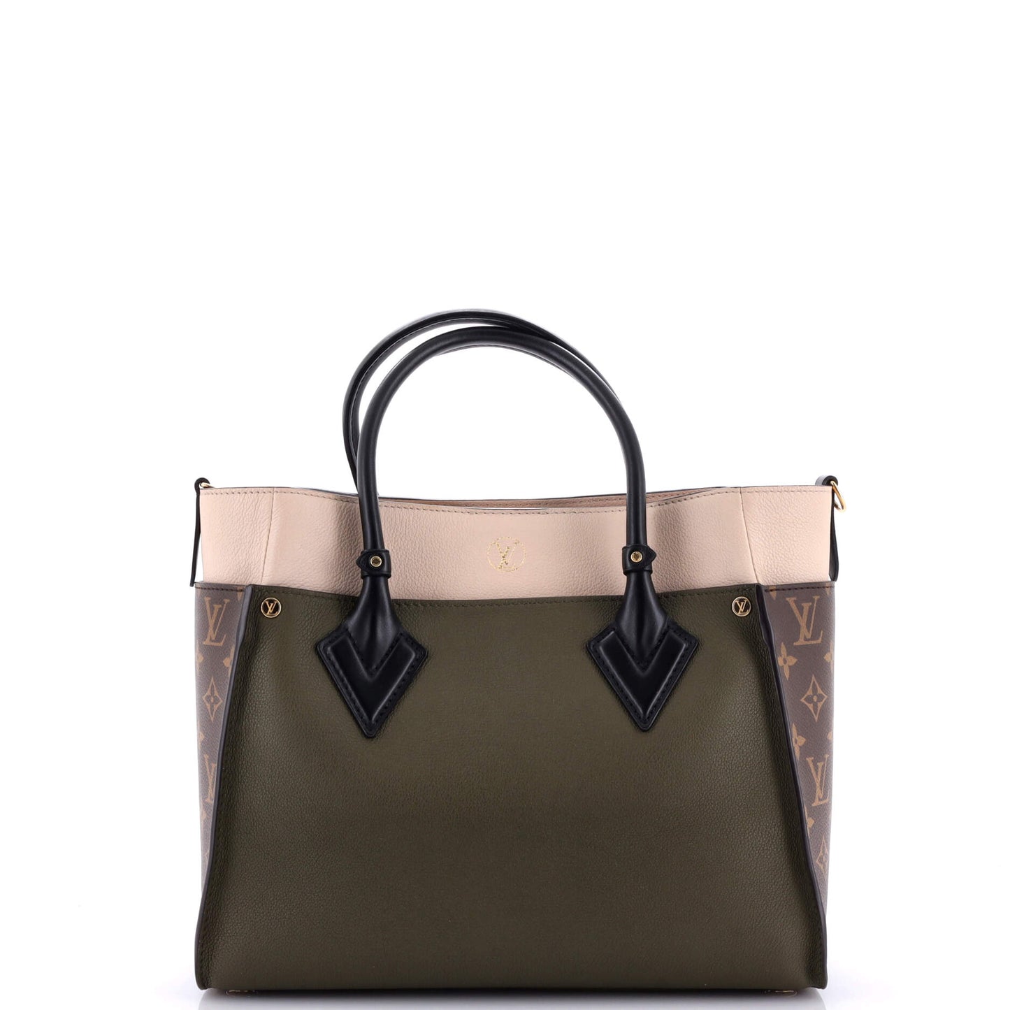 Louis Vuitton On My Side Tote Leather with Monogram Canvas MM