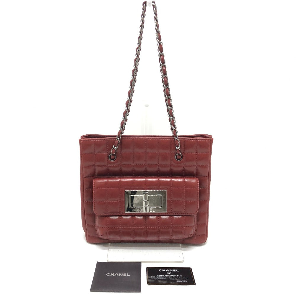 CHANEL Tote Bag lambskin Red Chocolate bar 2.55