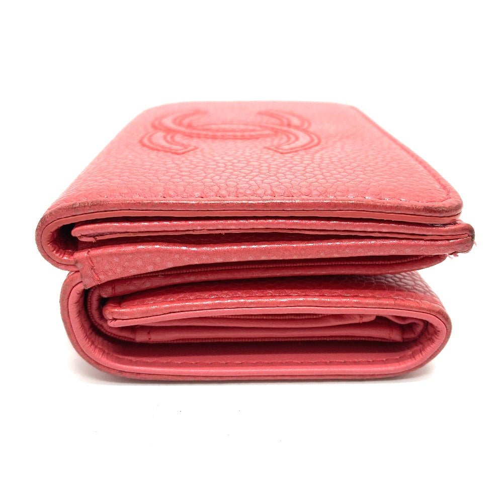 CHANEL Trifold wallet A70796 Caviar skin salmon pink CC COCO Mark W Hook Wallet Small Flap Wallet Women
