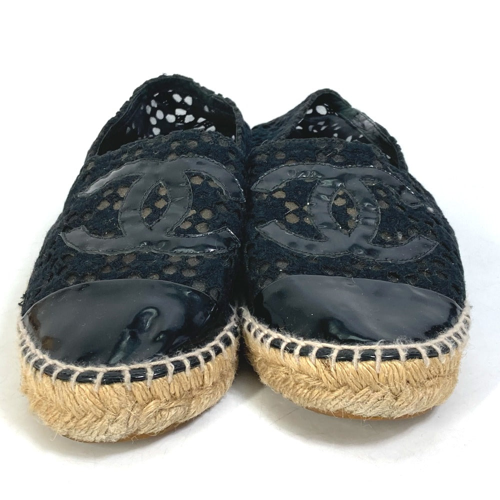CHANEL Slip-on Canvas, Canvas black Flat Shoes Slip-on CC COCO Mark Race Women 39
