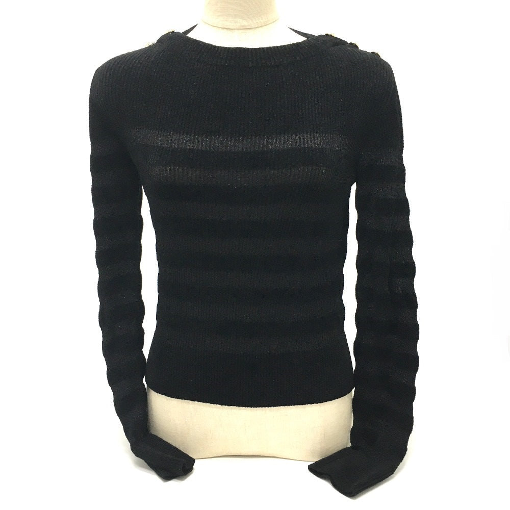 CHANEL sweater P65620 Rayon, Nylon black Border Pattern Bullover Women 34