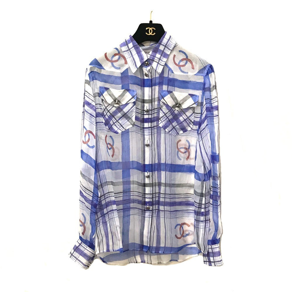 CHANEL blo  P74508 silk white CC COCO Mark printed muslin 34