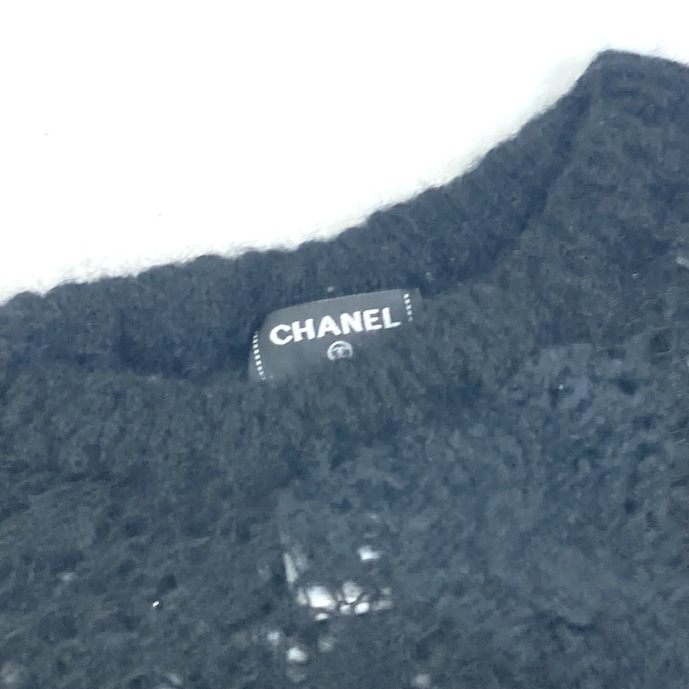 CHANEL knit P75692 Alpaca, Nylon black CC COCO Mark Lace Rhinestone Women 34