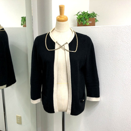 CHANEL cardigan P40668 knit black Bicolor Chain COCO Button Women 38