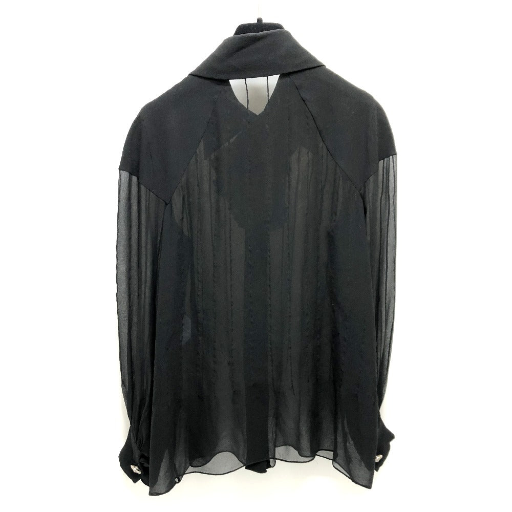 CHANEL blo  P55115 silk black Apparel long sleeve tops See-through Camellia Brooch Women 34