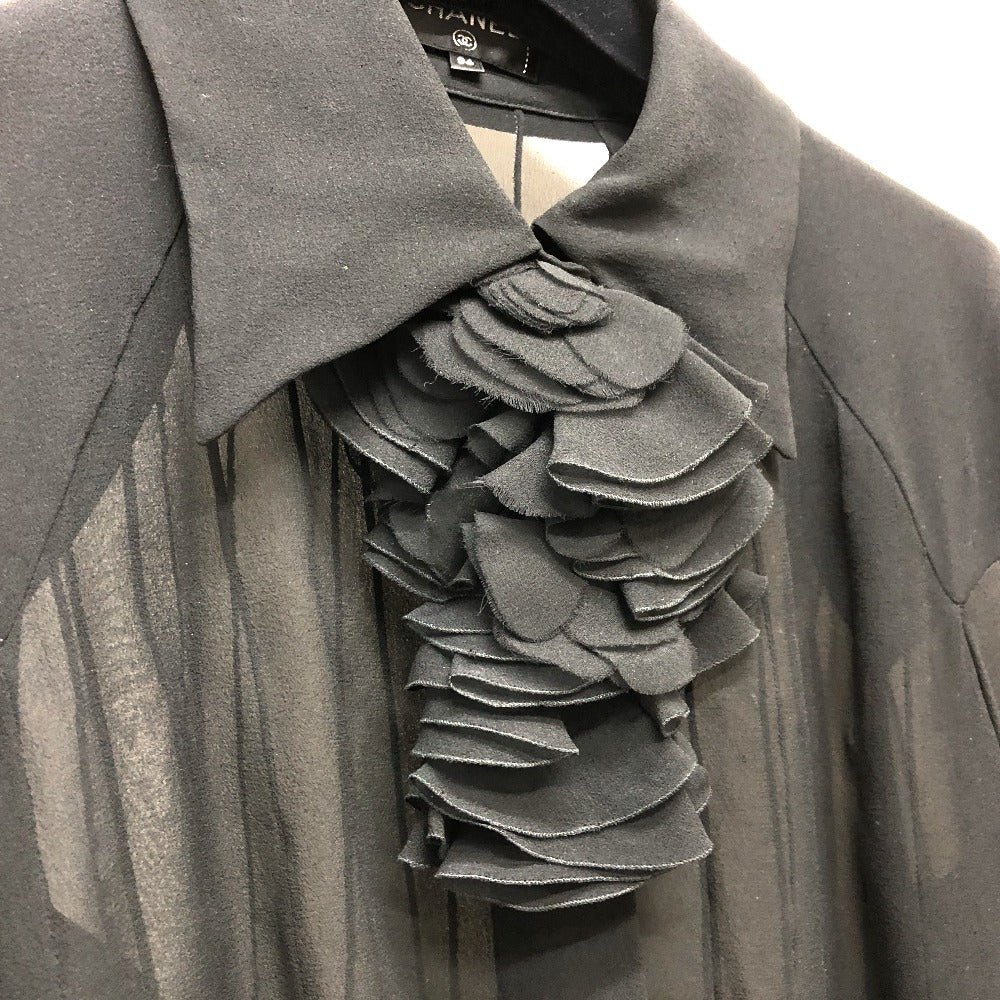 CHANEL blo  P55115 silk black Apparel long sleeve tops See-through Camellia Brooch Women 34