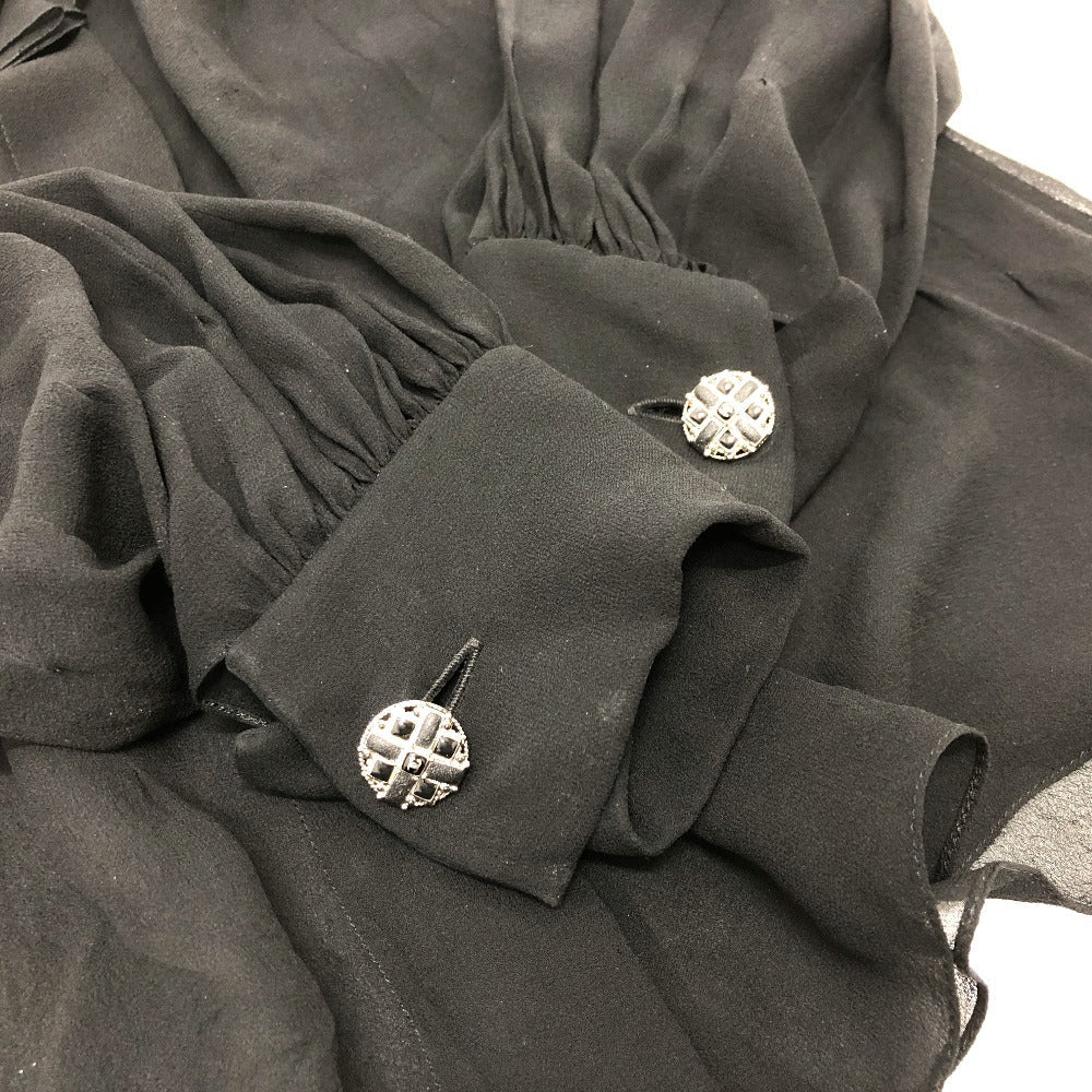 CHANEL blo  P55115 silk black Apparel long sleeve tops See-through Camellia Brooch Women 34