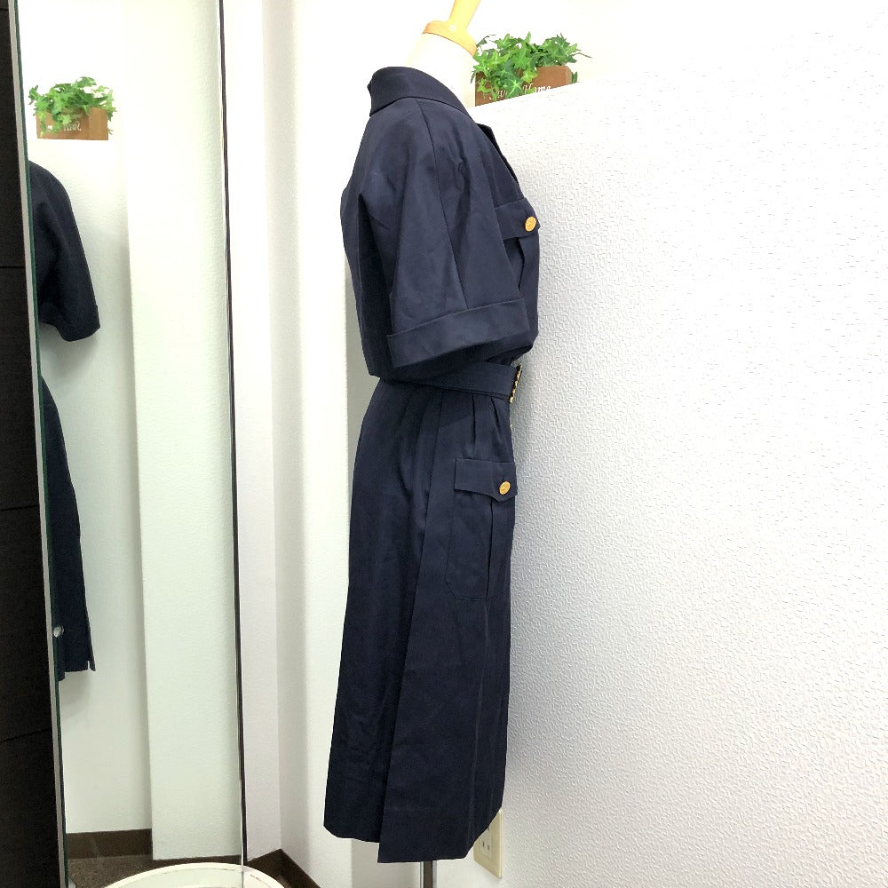 CHANEL one piece cotton Navy Vintage Coco Chanel Buttons Women 36