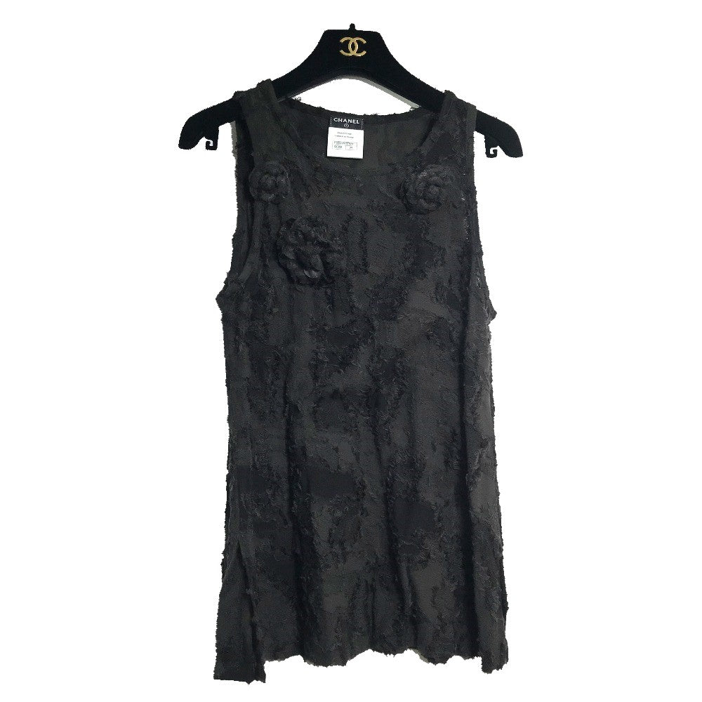 CHANEL camisole cotton black Apparel Sleeveless Camellia motif Women 34