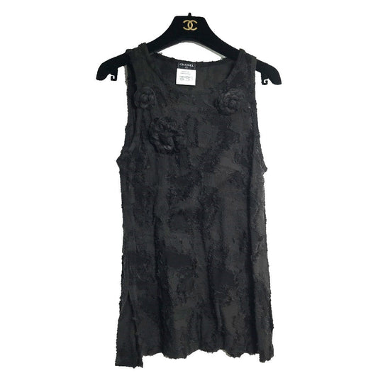 CHANEL camisole cotton black Apparel Sleeveless Camellia motif Women 34