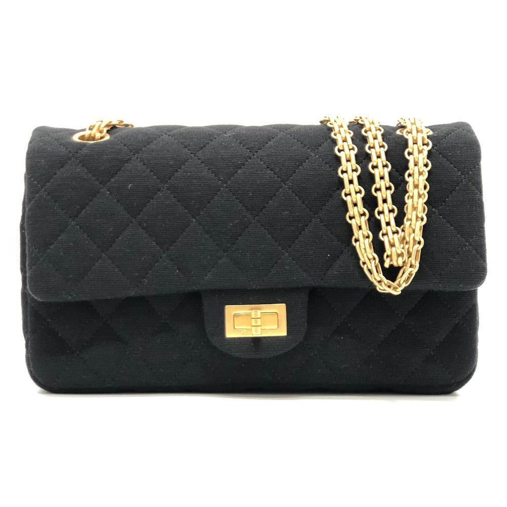 CHANEL Shoulder Bag leather black Matrasse 25 2.55 Coco Chanel message motif