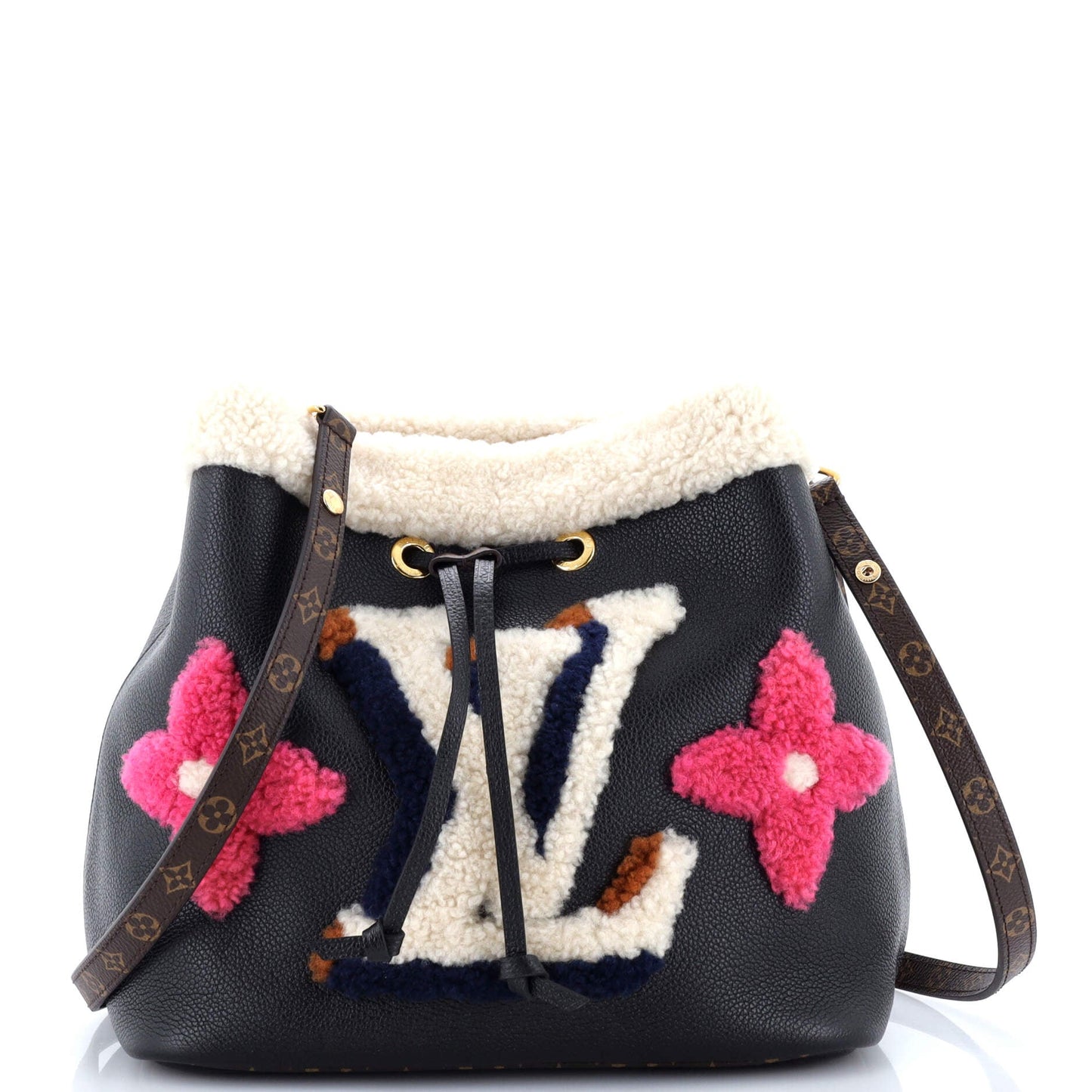 Louis Vuitton NeoNoe Handbag Leather and Monogram Teddy Shearling MM