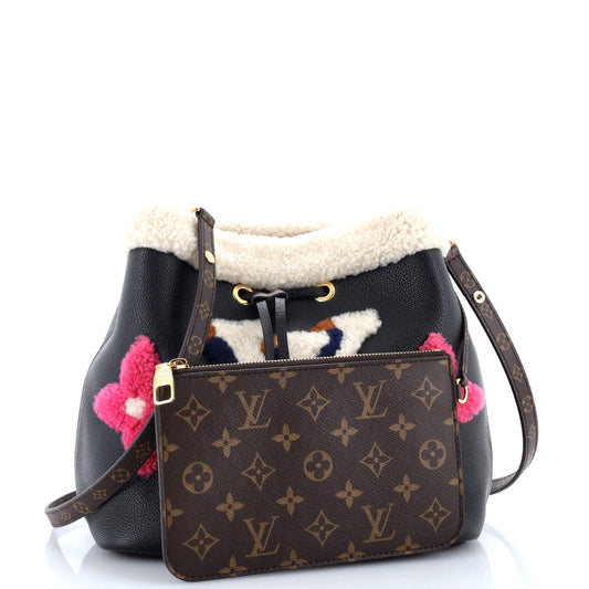 Louis Vuitton NeoNoe Handbag Leather and Monogram Teddy Shearling MM