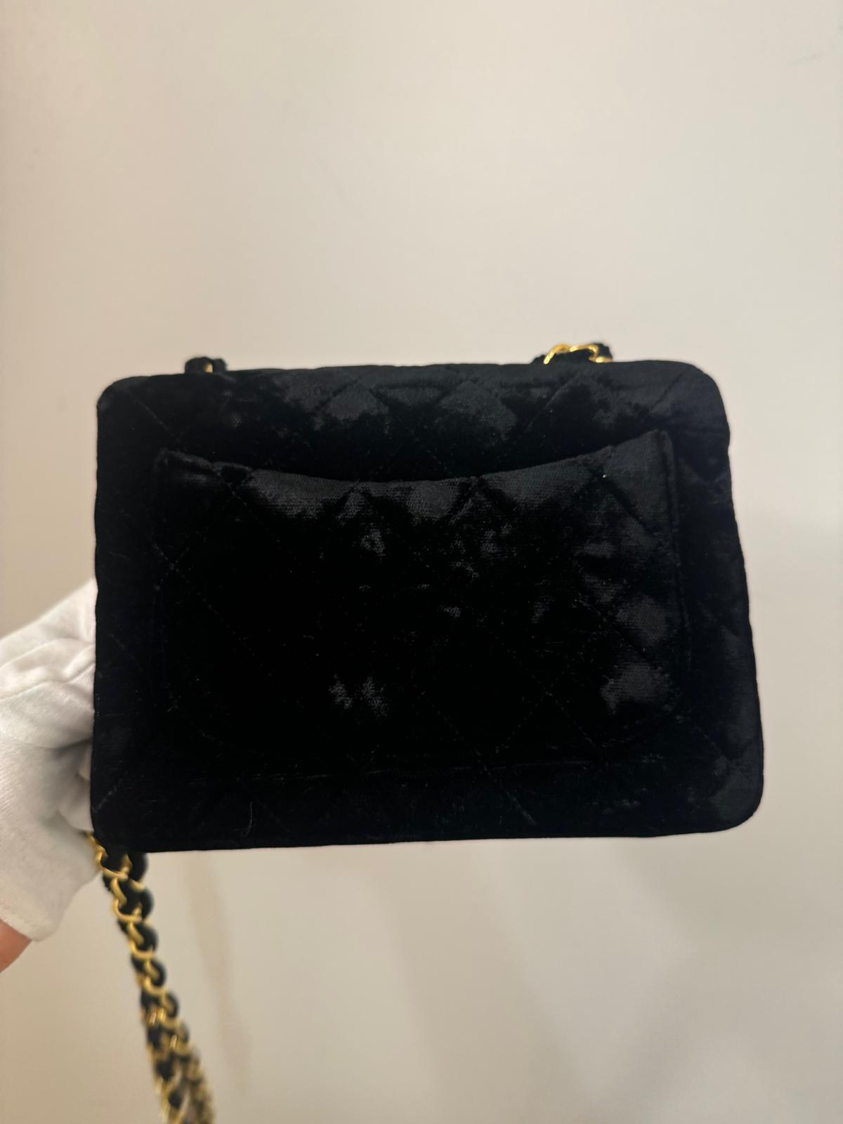 Chanel  Mini Velvet Flap bag Black gold hardware