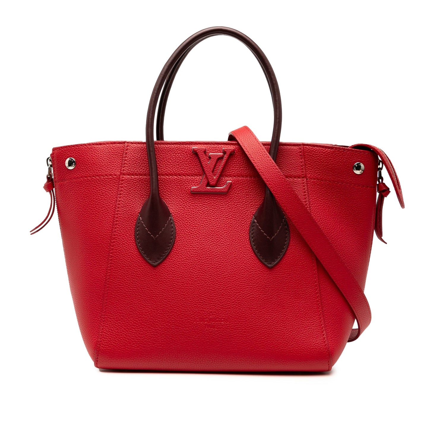 Red Louis Vuitton Calfskin Freedom Tote Satchel