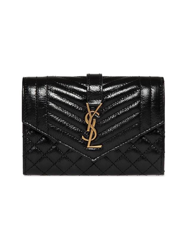 Luxury Saint Laurent Trending 2025 Matelasse Envelope Small Half Wallet Black
