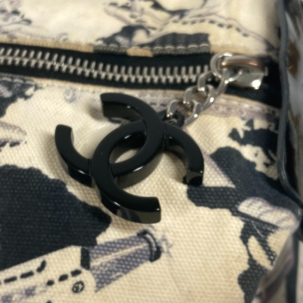 CHANEL Handbag Canvas, enamel black logo airplane Airline Women