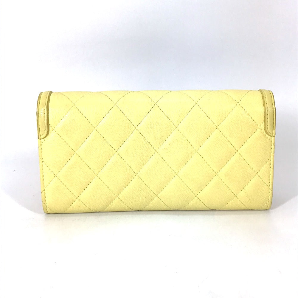 CHANEL Long Wallet Purse Caviar skin yellow Two fold Long wallet Filigree CC COCO Mark Women