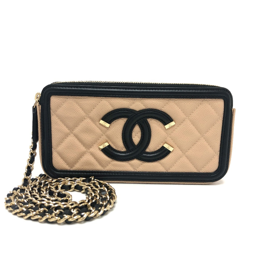 CHANEL Wallet Chain A84450 Caviar skin beige CC filigree