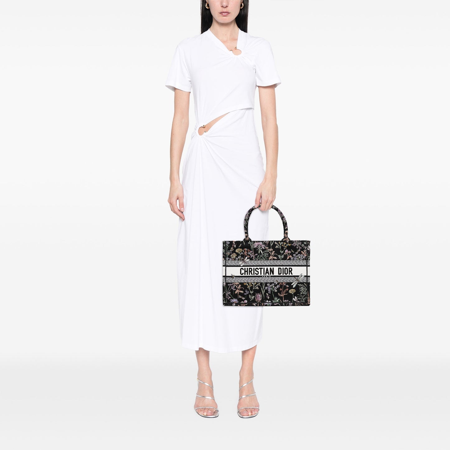 Black Dior Medium Embroidered Canvas Herbarium Book Tote