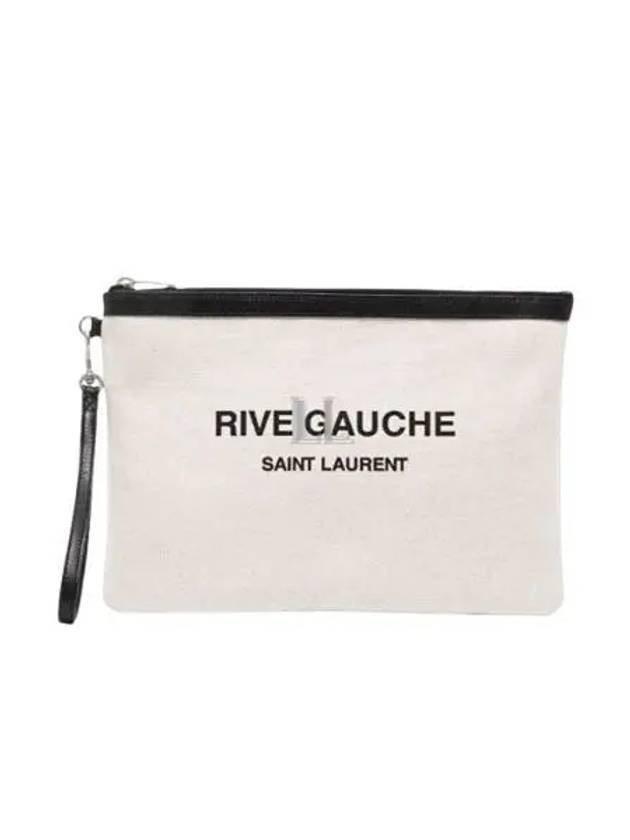 Luxury Saint Laurent Trending 2025 Rive Gauche Zipper Strap Canvas Clutch Bag White