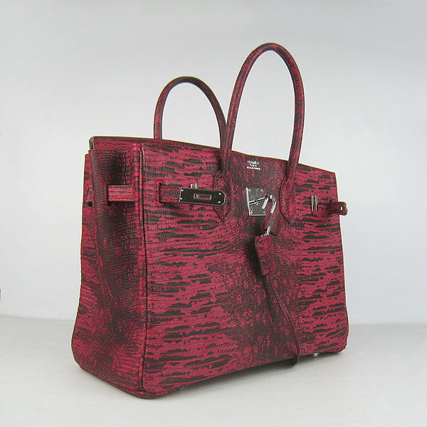 Hermes Birkin 35CM Lizard Pattern handbag 6089 Red/ silver