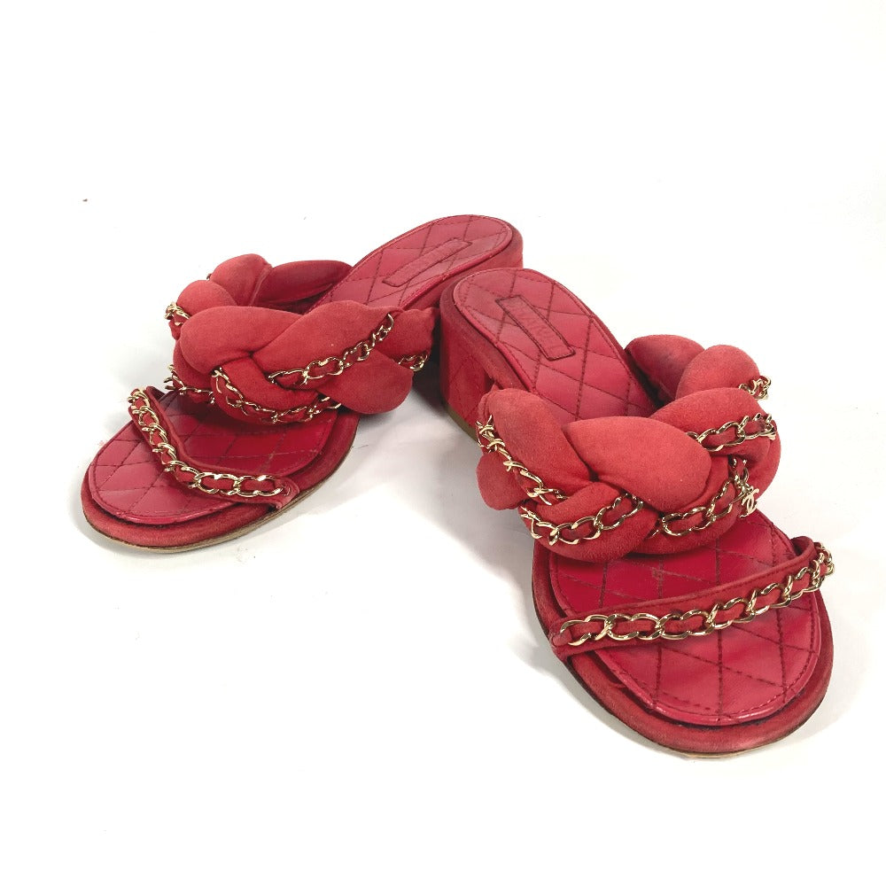 CHANEL Sandals Leather, Suede Red CC COCO Mark Chain Matelasse Quilting Women 36.5