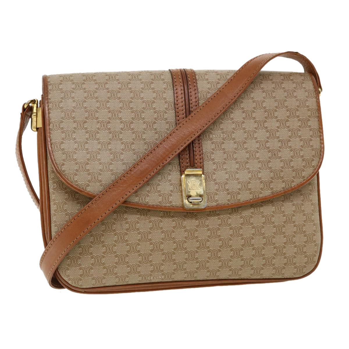 Luxury CELINE Macadam Canvas Shoulder Bag Beige  32455