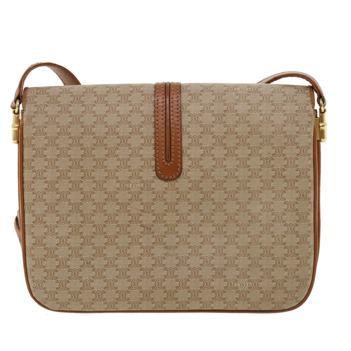 Luxury CELINE Macadam Canvas Shoulder Bag Beige  32455