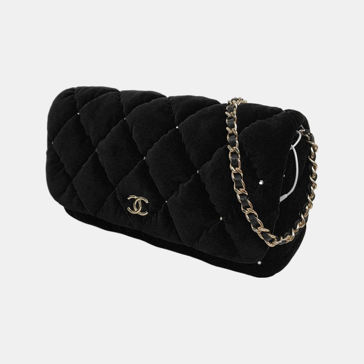 Chanel Mini Flap Black Velvet Gem Studded Silver Hardware Microchip
