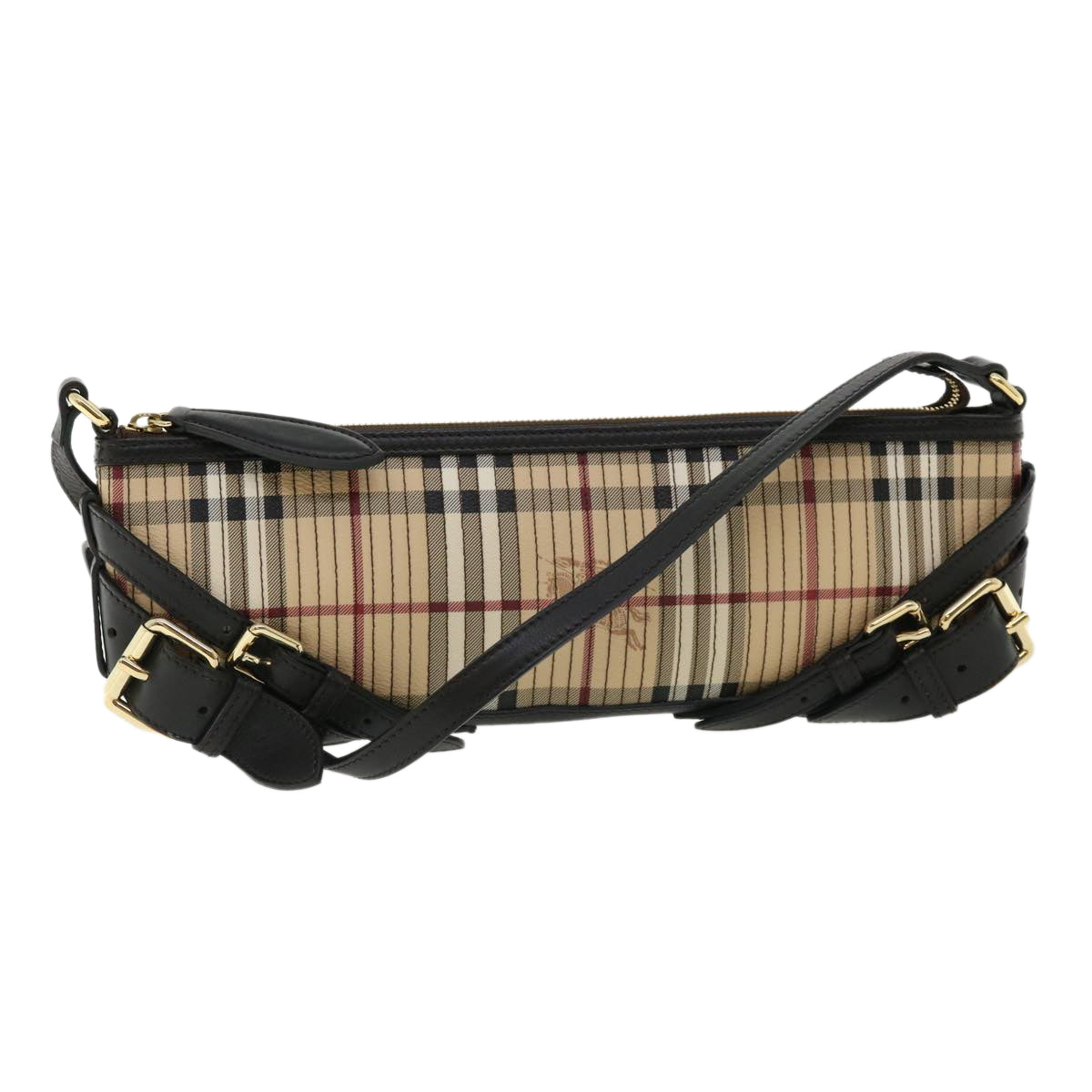 Luxury Burberry Nova Check Shoulder Bag Canvas Leather Beige Auth 32763A