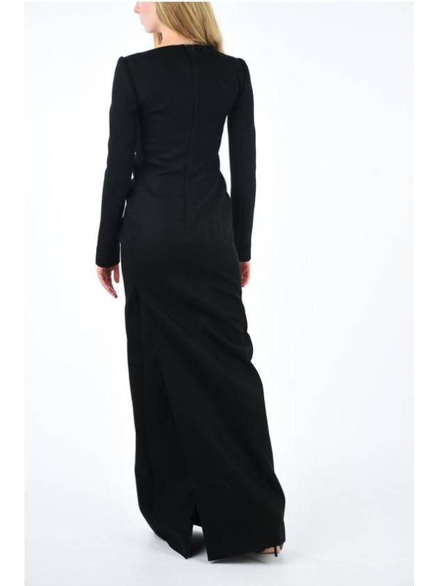 Luxury Saint Laurent Trending 2025 Off Shoulder Scoop Neck Wool Long Dress Black