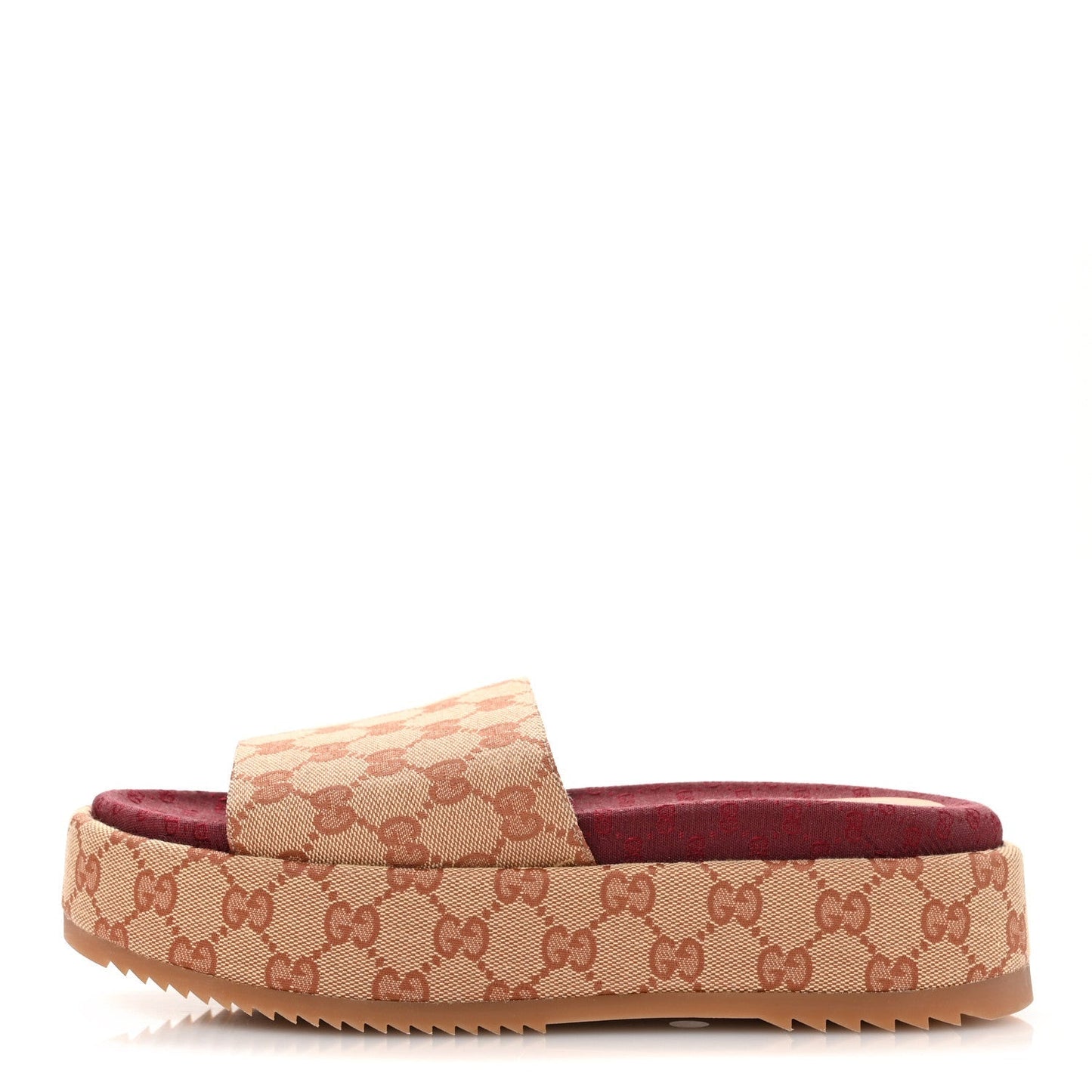 Gucci Canvas GG Monogram Angelina Platform Slide Sandals 40 Beige Ruggine