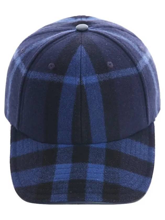 Luxury Burberry Check Pattern Wool Ball Cap Blue