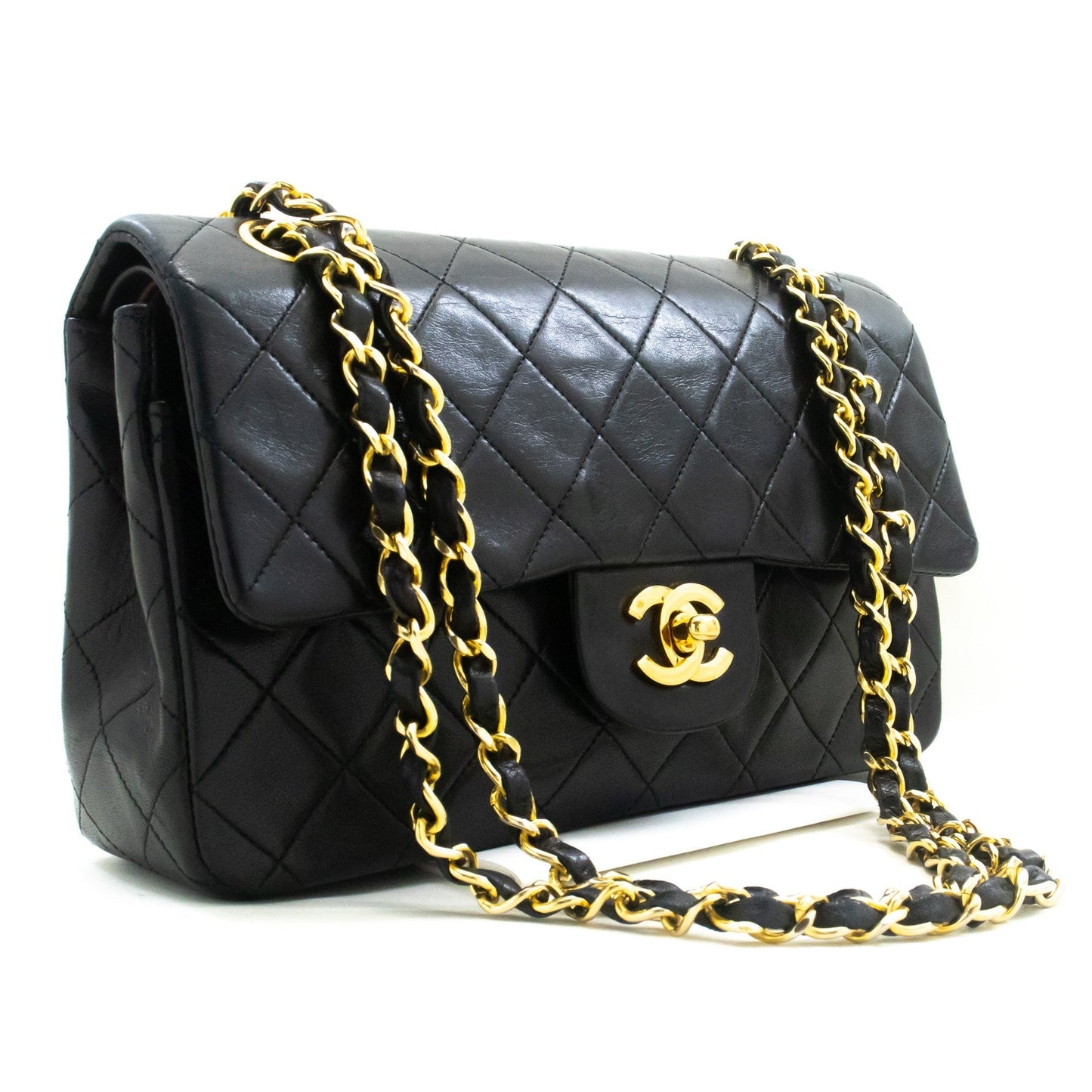 CHANEL Classic Double Flap 9" Chain Shoulder Bag Black Lambskin