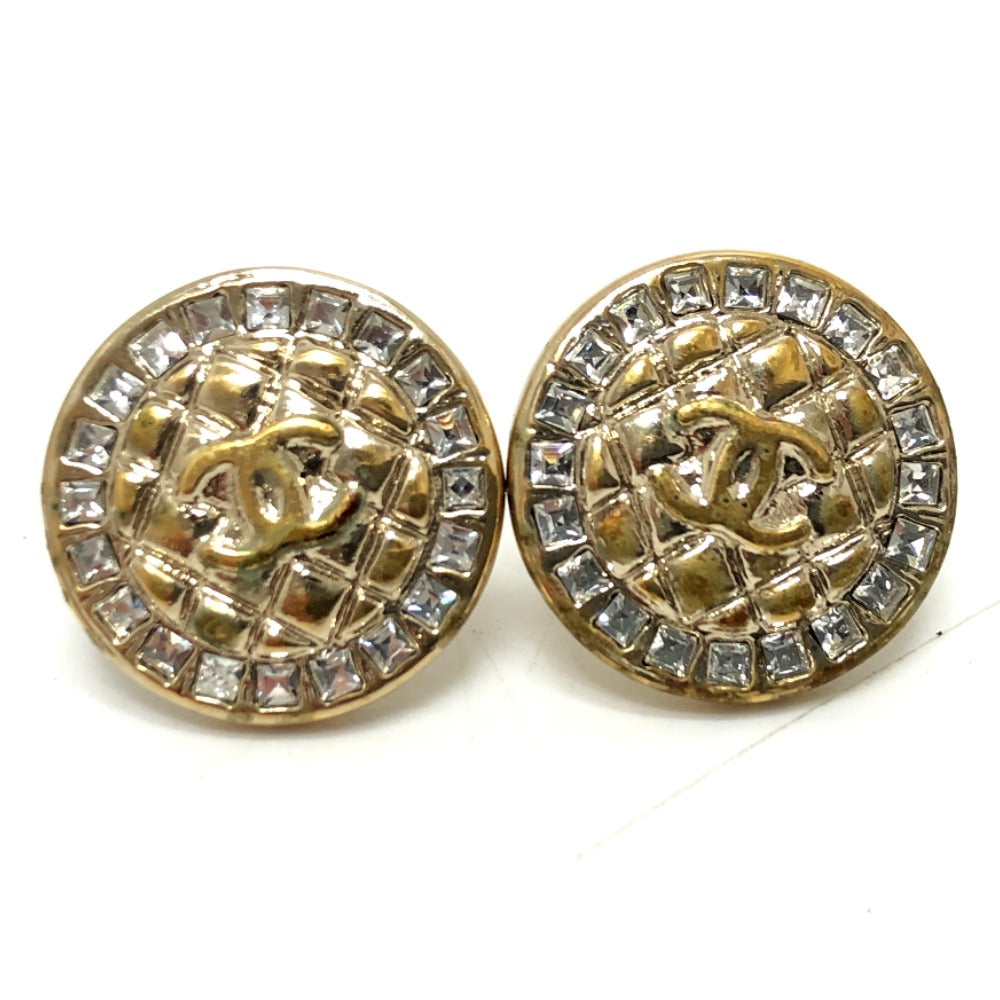 CHANEL Pierce B17C metal gold COCO Mark Matelasse Rhinestone