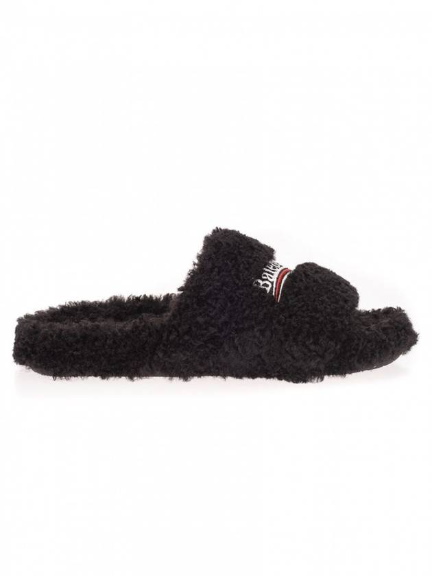 Luxury Balenciaga Trending 2026 Furry Logo Slippers Black