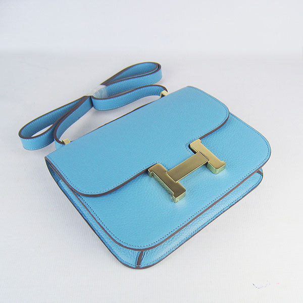 Luxury Hermes Constance Cowskin Leather Bag H017 light blue golden