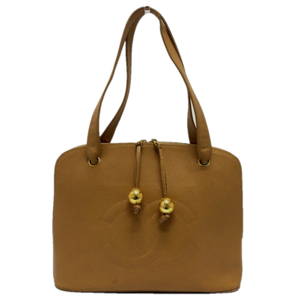 CHANEL Tote Bag Caviar skin beige Coco ball COCO Mark Women
