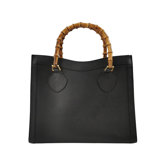 Gucci Diana Vintage Large Black Calfskin Leather Bamboo Top Handles Tote Bag