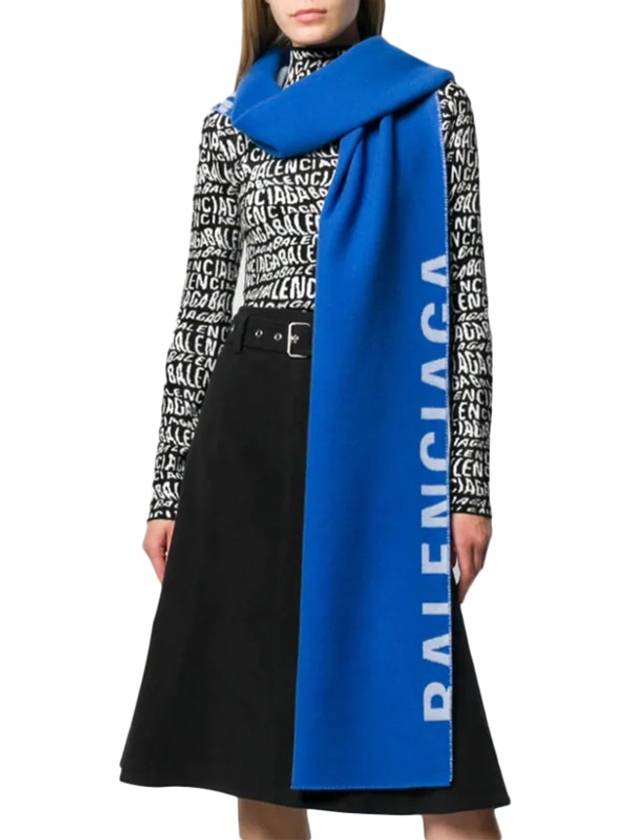 Luxury Balenciaga Trending 2026 Logo Wool Muffler Blue