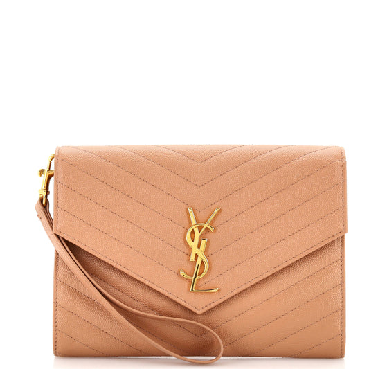 Luxury Saint Laurent Trending 2025 Classic Monogram Envelope Wristlet Clutch Mixed Matelasse Leather