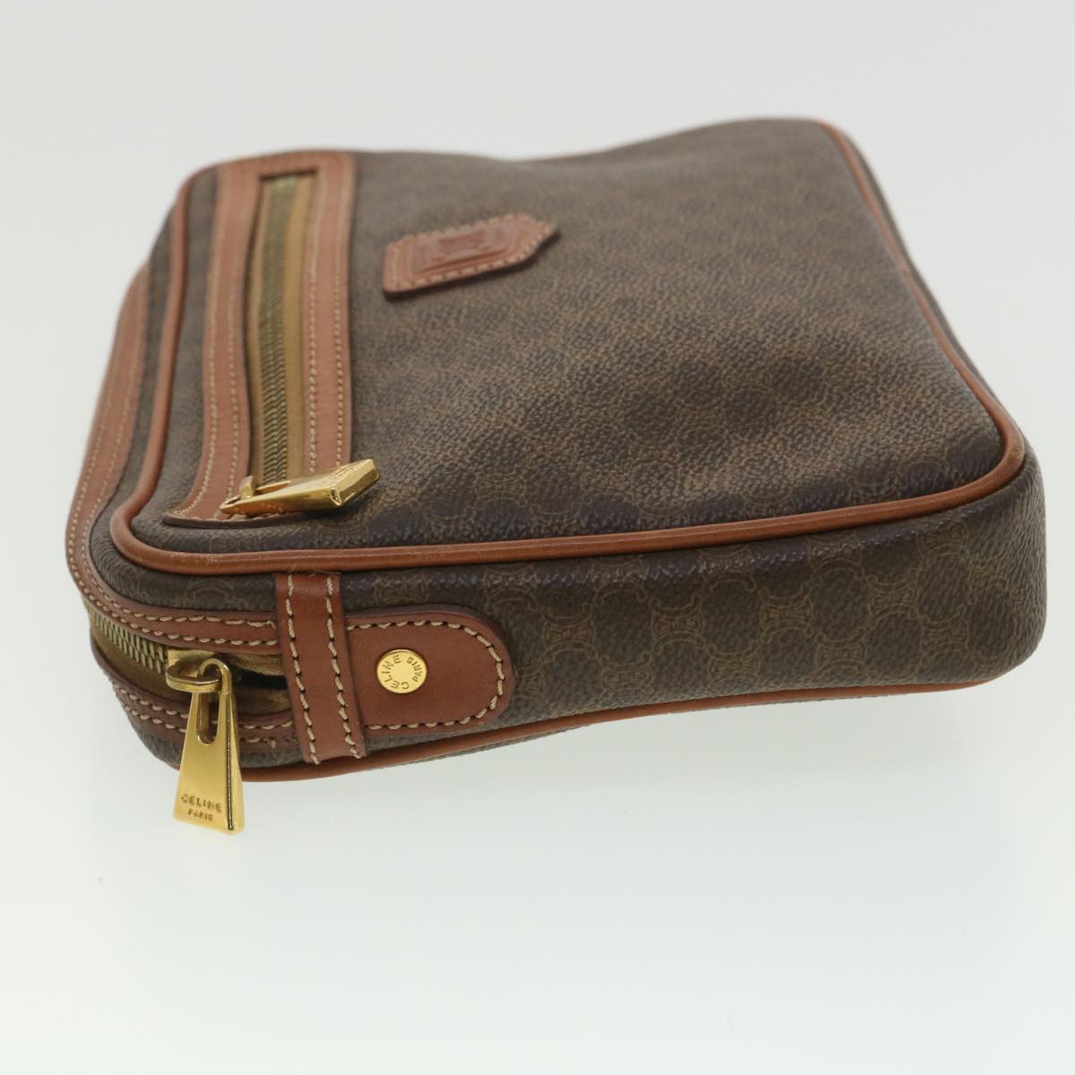 Luxury CELINE Macadam Canvas Clutch Bag PVC Leather Brown  34059