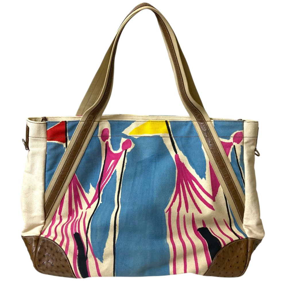 Prada Official Name Canvas×Ostrich Leather Big Tote Bag